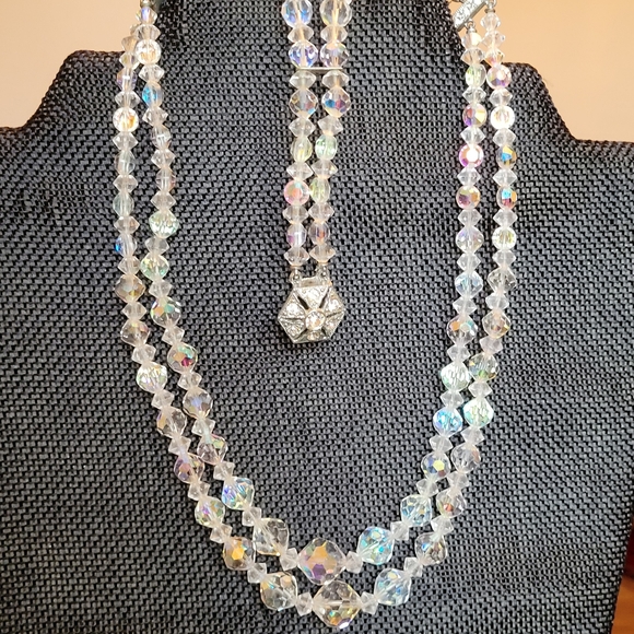 Vintage Aurora Borealis Crystal Necklace and Bracelet - Picture 2 of 10